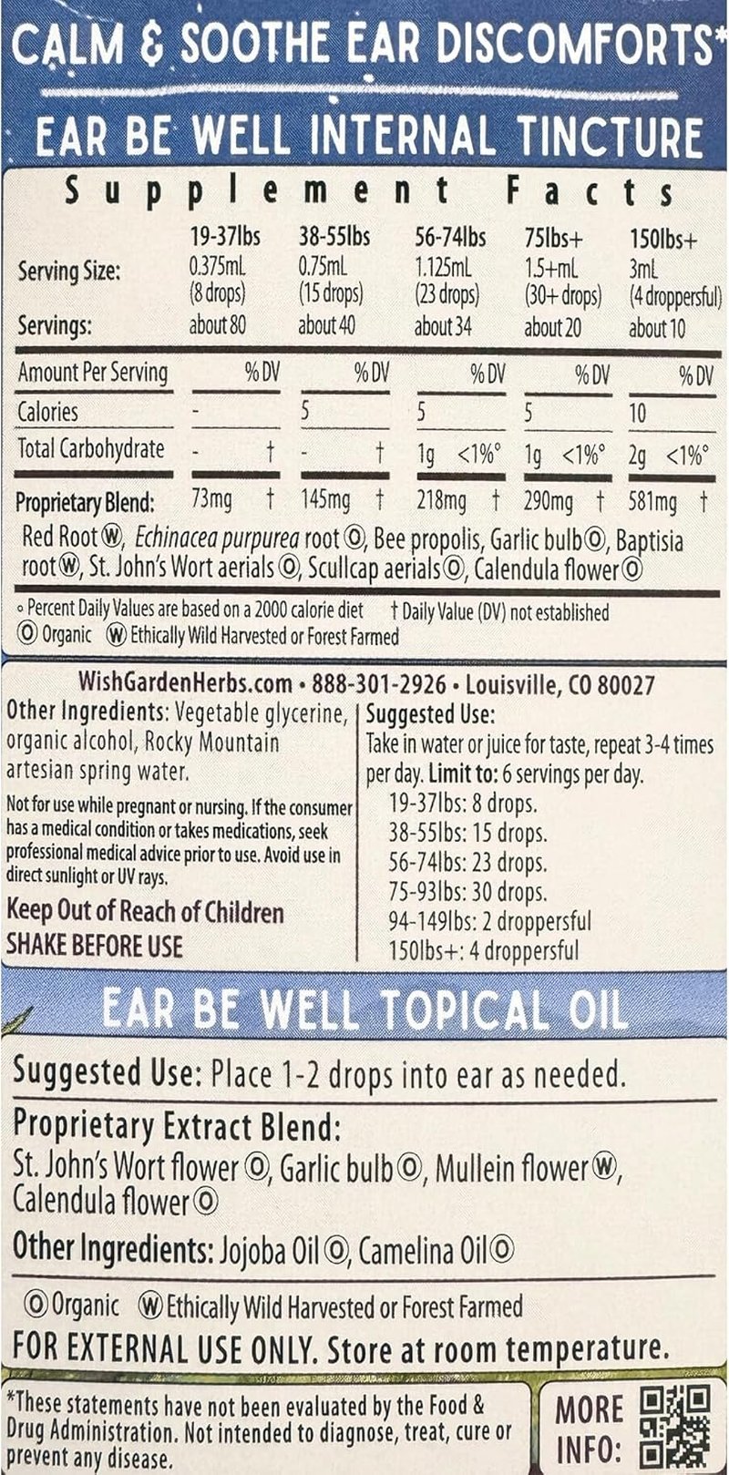 Ear Be Well Treatment Kit - Soothing Ear Oil Drops with Mullein & Garlic | Herbal Tincture for Immune Support, 1.27oz