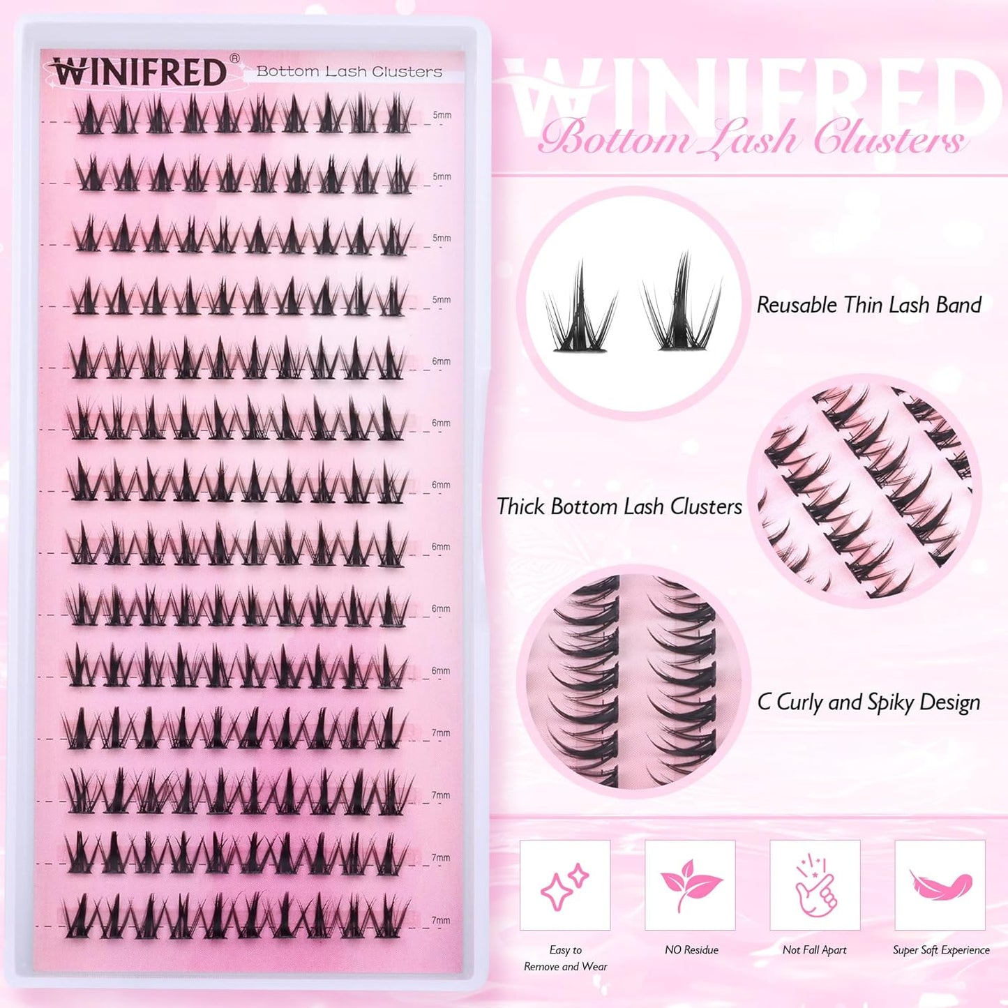 Winifred Bottom Lash Clusters Thick Volume Lower Lash Extension DIY Individual Lashes Bottom Clusters Lashes for Cluster Eyelash Extensions (168pcs)