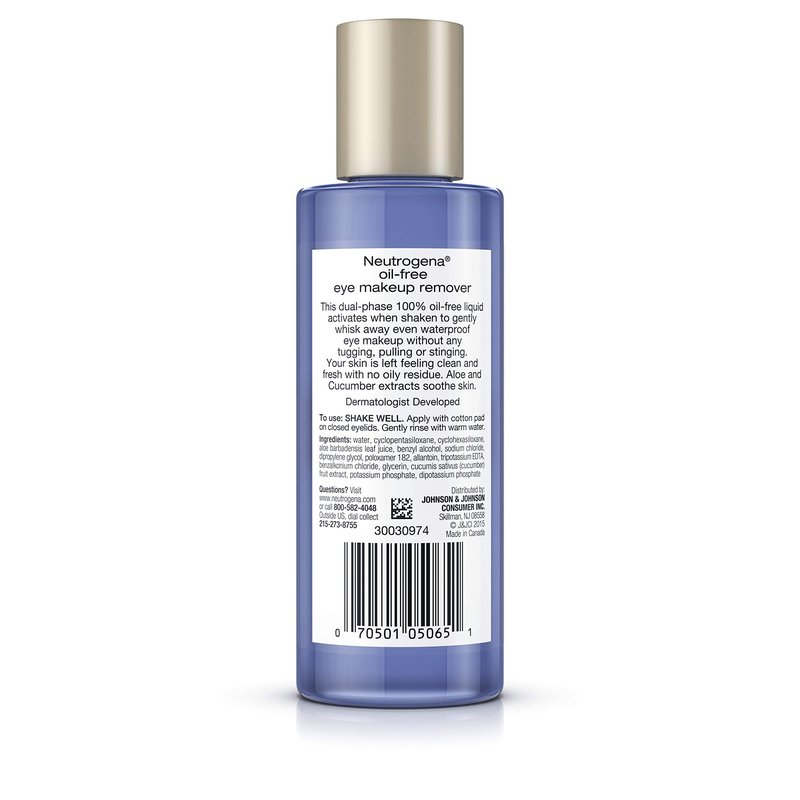 Neutrogena Gentle Oil-Free Eye Makeup Remover & Cleanser for Sensitive Eyes, Non-Greasy Makeup Remover, Removes Waterproof Mascara, Dermatologist & Ophthalmologist Tested, 5.5 fl. oz, 3 Pack