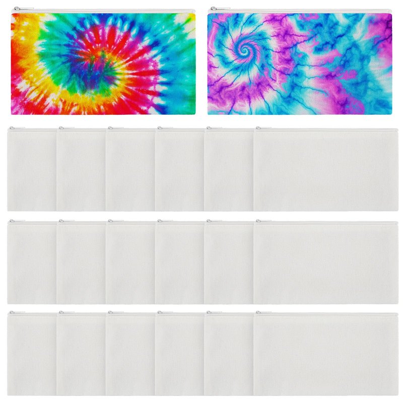 Sanwuta 20 Pcs Cotton Makeup Bags for Tie Dying Items Things to Tie Dye Blank Pure Cotton Pencil Case Cosmetic Bags for Large Groups Dye Party Project(12.5X 7'')