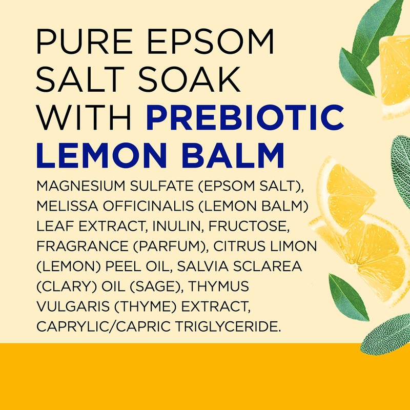 Dr Teal's Pure Epsom Magnesium Salt Soak, Prebiotic Lemon Balm & Essential Oil, 3 lbs (Pack of 4)