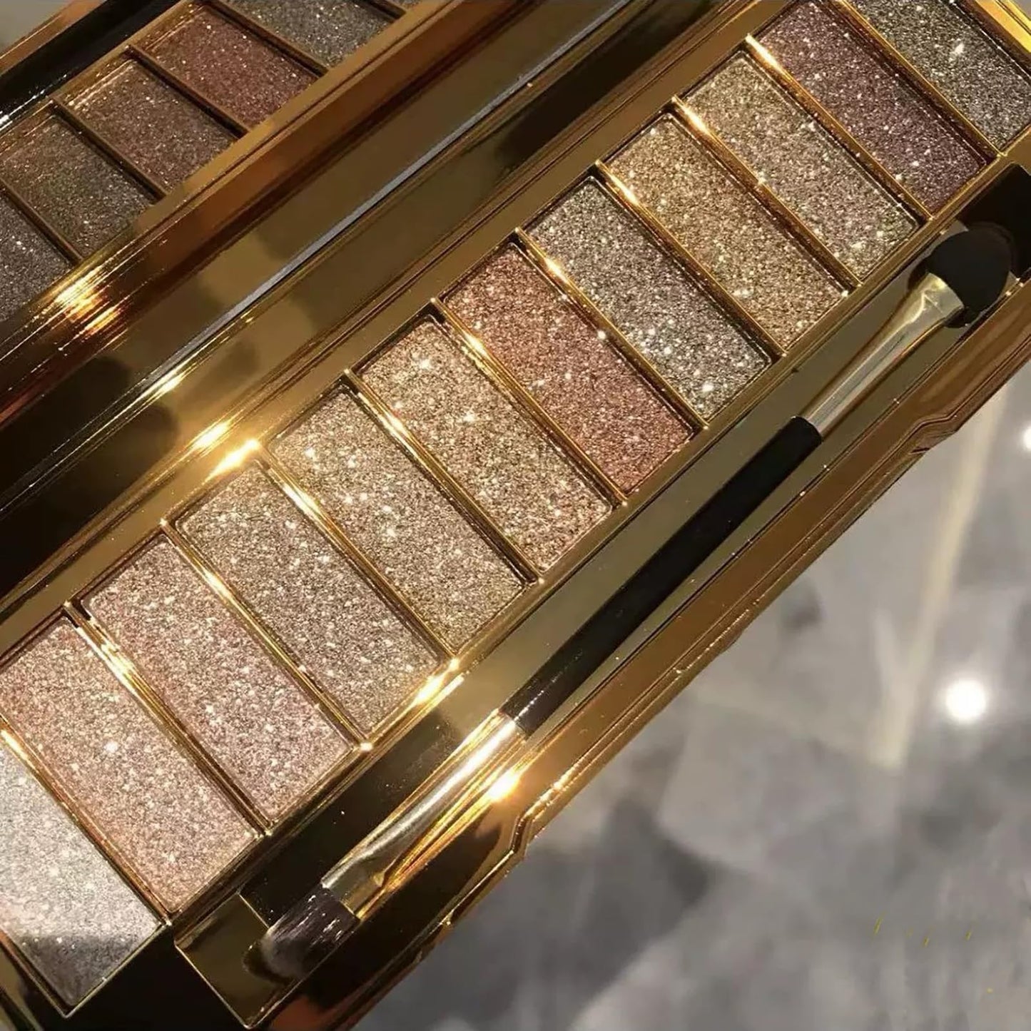 Glitter Eyeshadow Palette 12 Color Sparkle Waterproof Shimmer Make Up Palettes with Brush Mirror Highly Shining Pigmented Eyeshadow Palette for Date Party Dance Makeup (6# Daily Natural Color)
