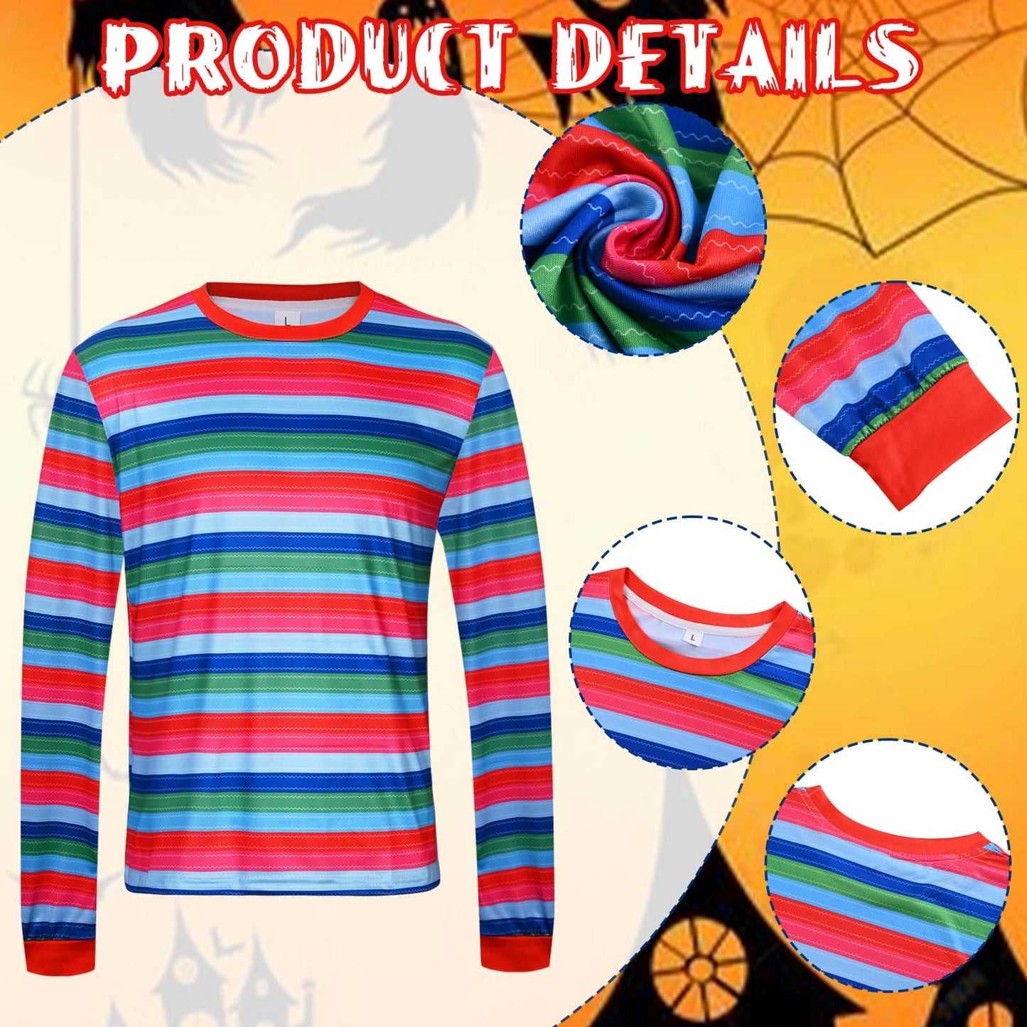 Kavoc 3 Pcs Movie Character Costume Include Shirt Stickers and Patch for Men Women Halloween Dress Up(XL)