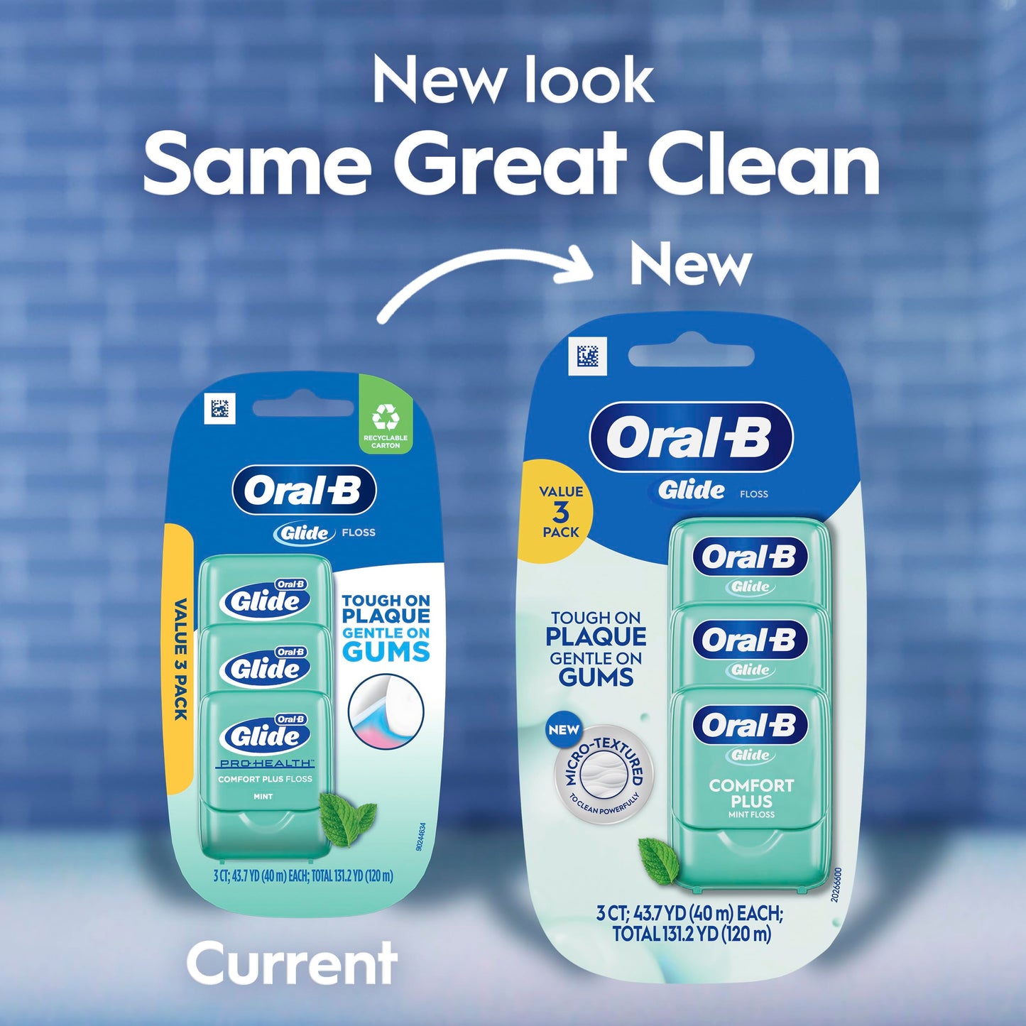 Oral-B Glide Dental Floss, Comfort Plus Mint, 3 Pack (131.2 YD Total) – Shred-Resistant Smooth Dental Tape for Tight Spaces, Natural Wax, Removes Plaque, Gum Care, Travel-Friendly