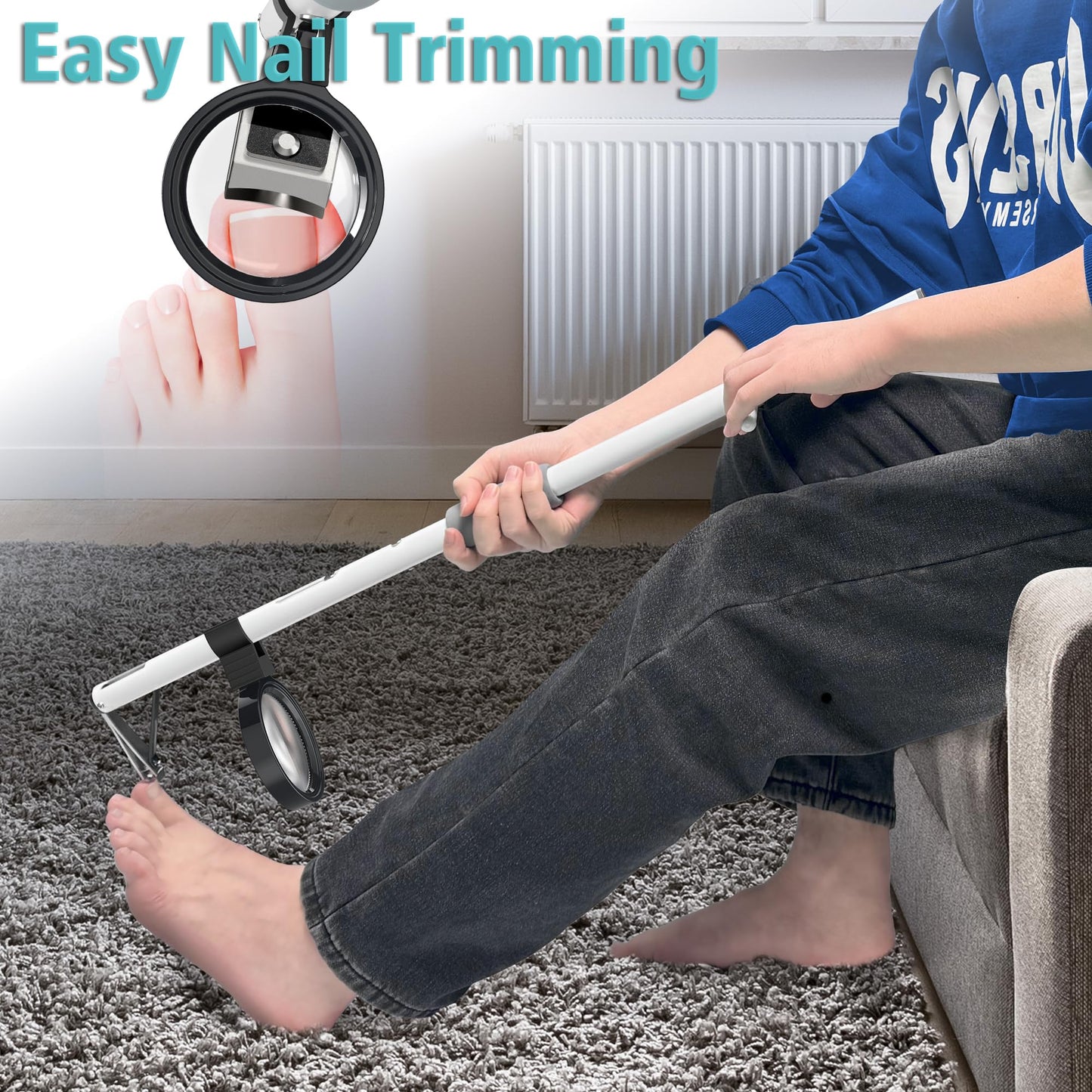 Long Handled Toenail Clippers with Magnifier, Easy Reach Pedicure Auxiliary Tools, for Seniors, Thick Nails,Overweight, Arthritis Sufferers,Ergonomic Wide Jaw Opening,Easy to Carry,(16Inch/40cm)