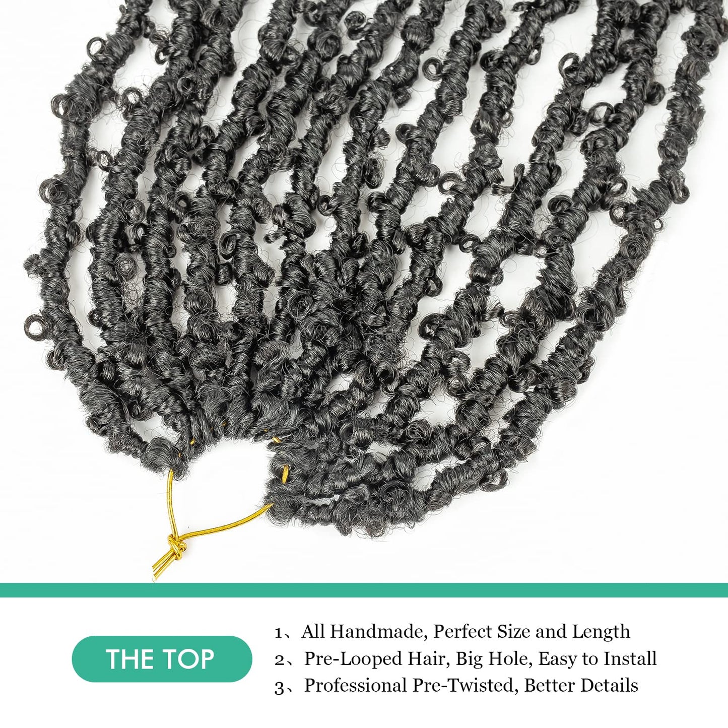 GUOHUI Butterfly Locs Crochet Hair 16 Inch 6 Packs Color Natural Black All Handmade Pre-Looped Distressed Faux Locs Braids for Women Kids (16",1B)