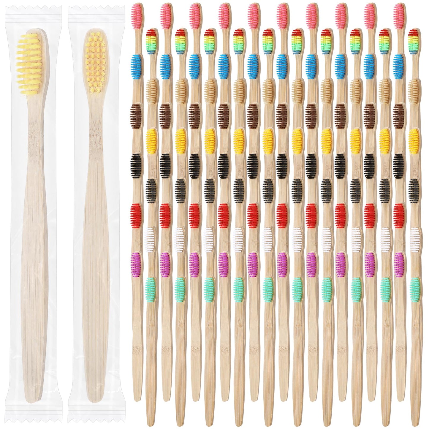 mekueeex 120 Pcs Bamboo Toothbrushes, Soft Bristle Toothbrush for Adults, Eco Friendly Natural Wooden Toothbrushes, Vegan Organic Bamboo Travel Tooth Brush, Individually Wrapped, 7 Inch 12 Color