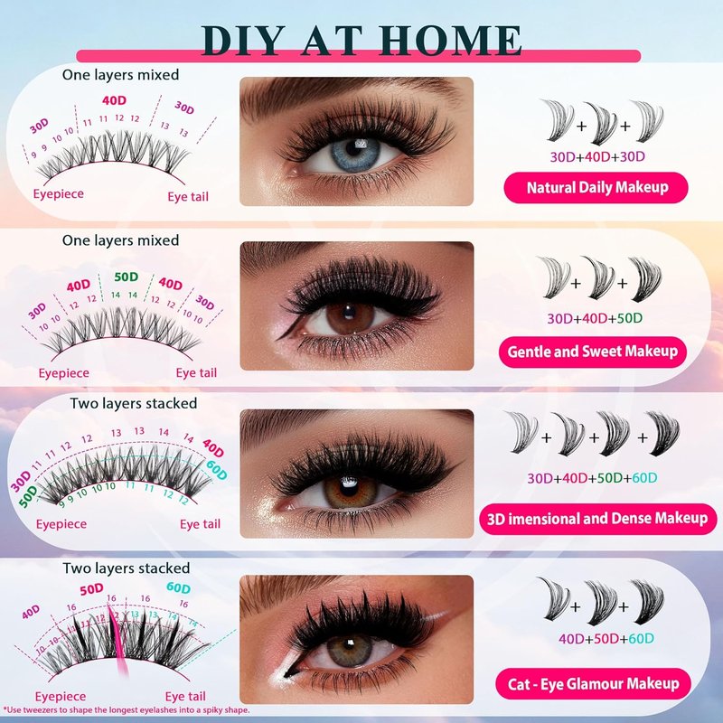 Lash Clusters - 30D/40D/50D/60D Natural Fluffy Eyelash Extensions | D Curl for DIY Home Use