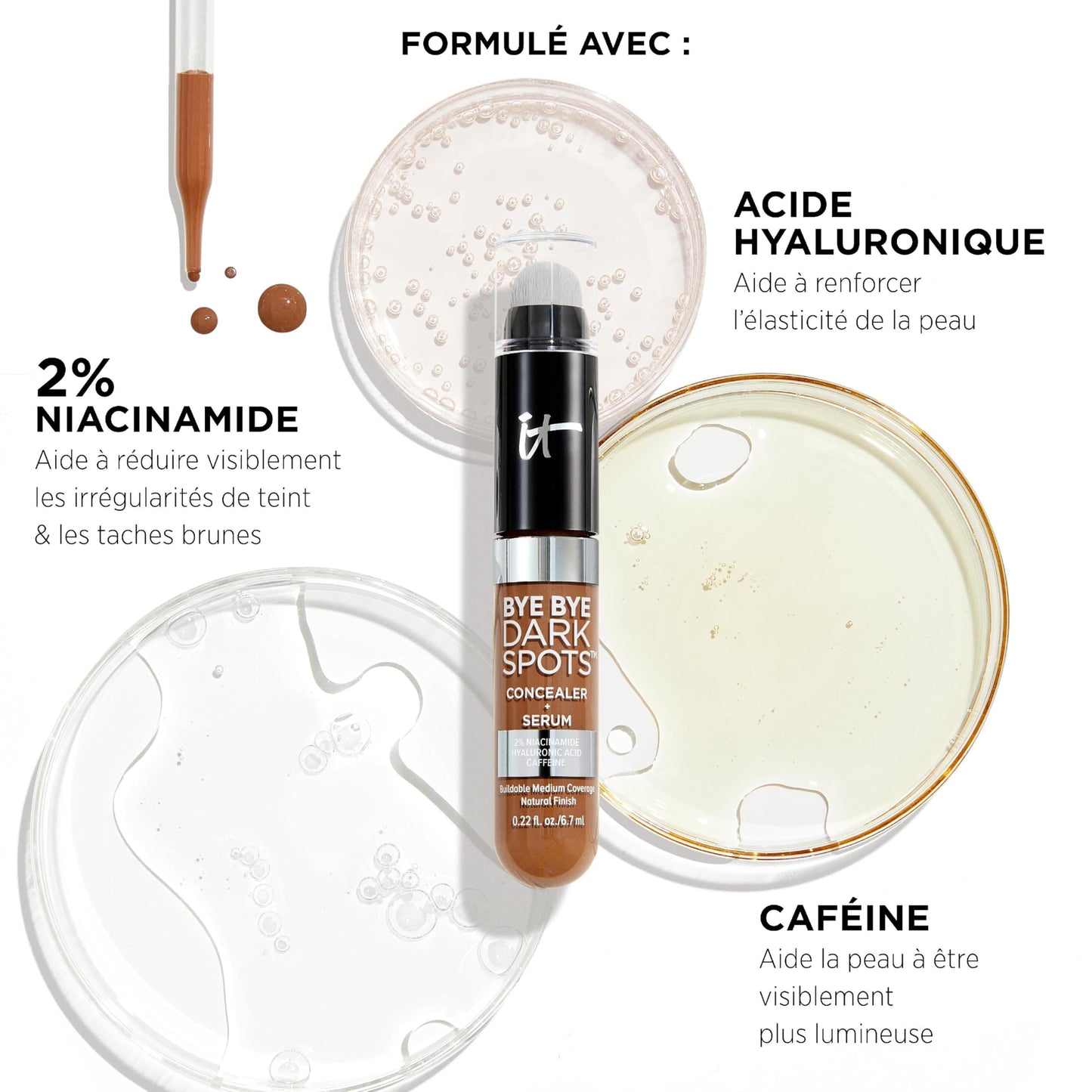 IT Cosmetics Bye Bye Dark Spots Concealer + Brightening Serum – 2% Niacinamide, Hyaluronic Acid & Caffeine - Medium Coverage, Natural Finish, All Skin Types – 20 Light Cool, 0.22 fl. oz
