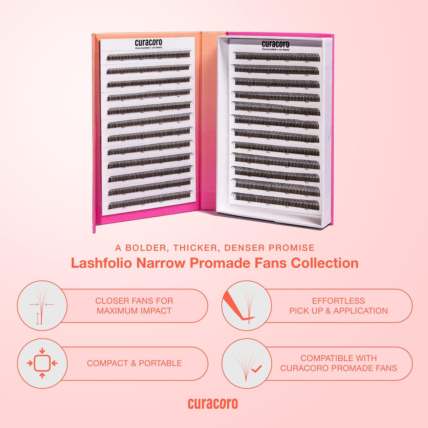 Curacoro LashFolio Wet Promade Fans, Handmade Volume Eyelashes, 5D To 10D, C CC D Curl, 0.03~0.07 mm, 8-13mm Mix Length, Professional Long-Lasting Promade Lash Fans (5D-0.07 D 8mm-13mm)
