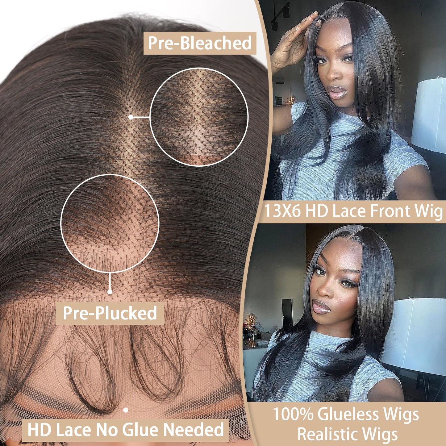 PREMPO 13x6 Lace Front Wigs, 28 Inch Wavy Wig Pre Plucked 180% Density Wear and Go Glueless Wigs As Human Hair Heat Resistant Synthetic Wig with Baby Hair, #2 Natural Black