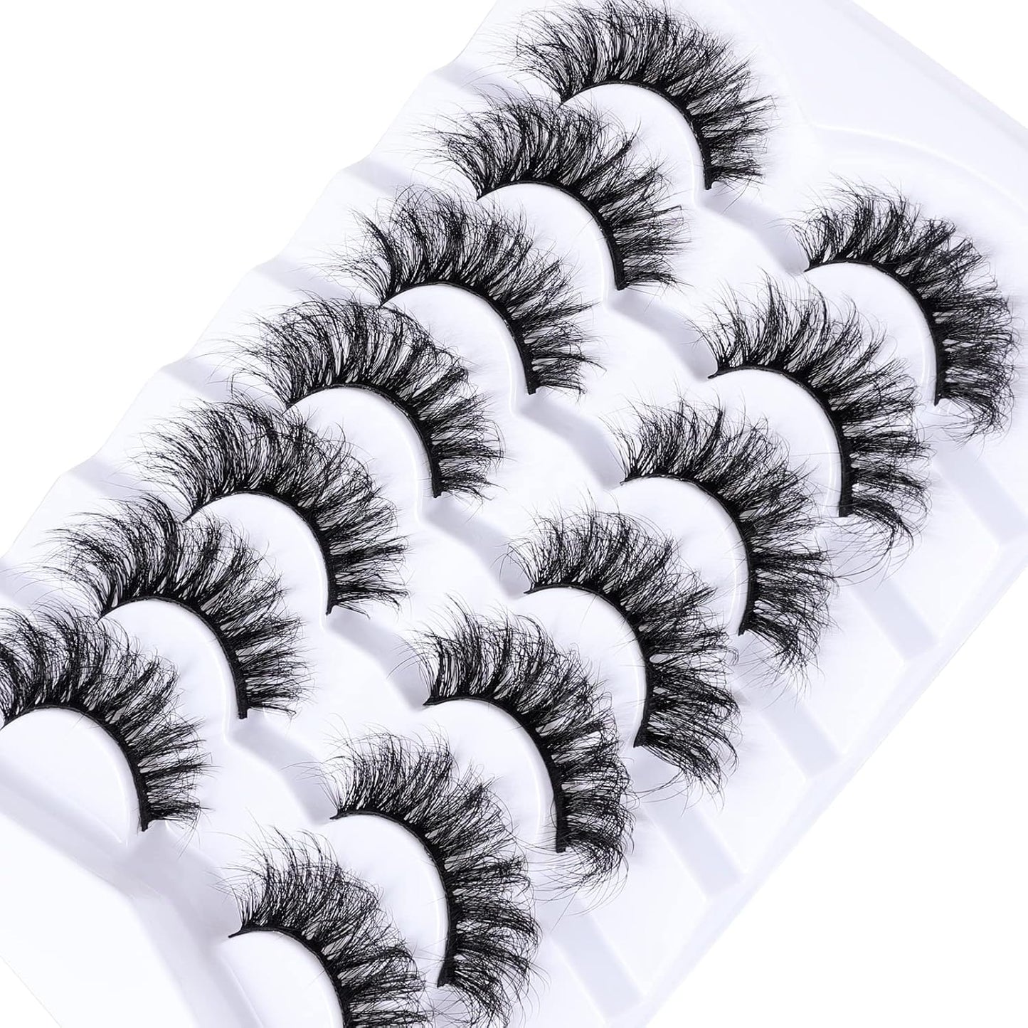 Lashes Eyelashes 8D Fluffy False Eyelashes Wispy Faux Mink Lashes Light Weight Fake Eyelashes Cat Eye Lashes 7 Pairs Pack, Black