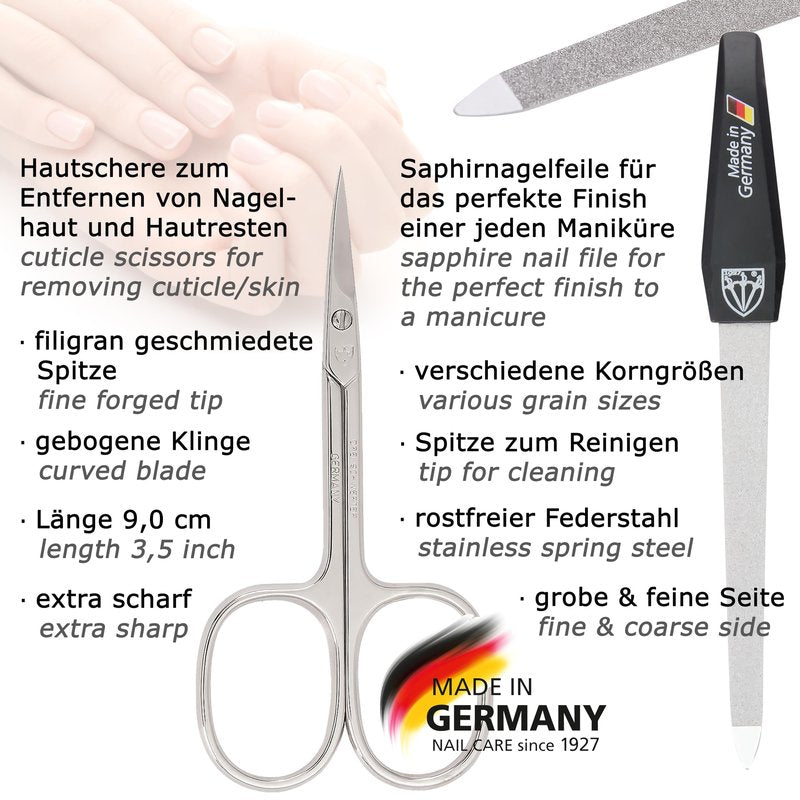 3 Swords Germany - brand quality 6 piece manicure pedicure grooming kit set genuine leather case black, Made in Germany