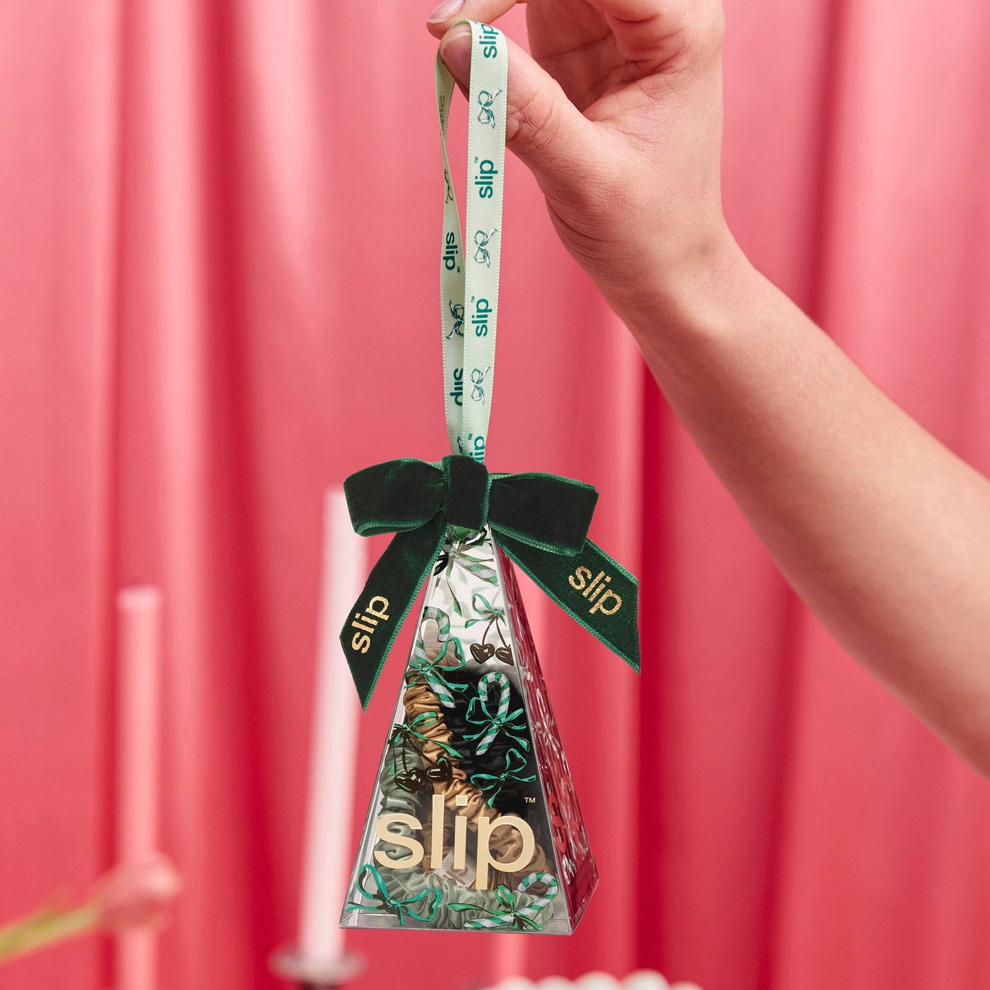 slip Skinny Scrunchies in Sweetie Pie Ornament Packaging: Anti-Crease, Anti-Breakage Slipsilk™ Design Protects Delicate Hair | Includes 4 Pure Silk Scrunchies