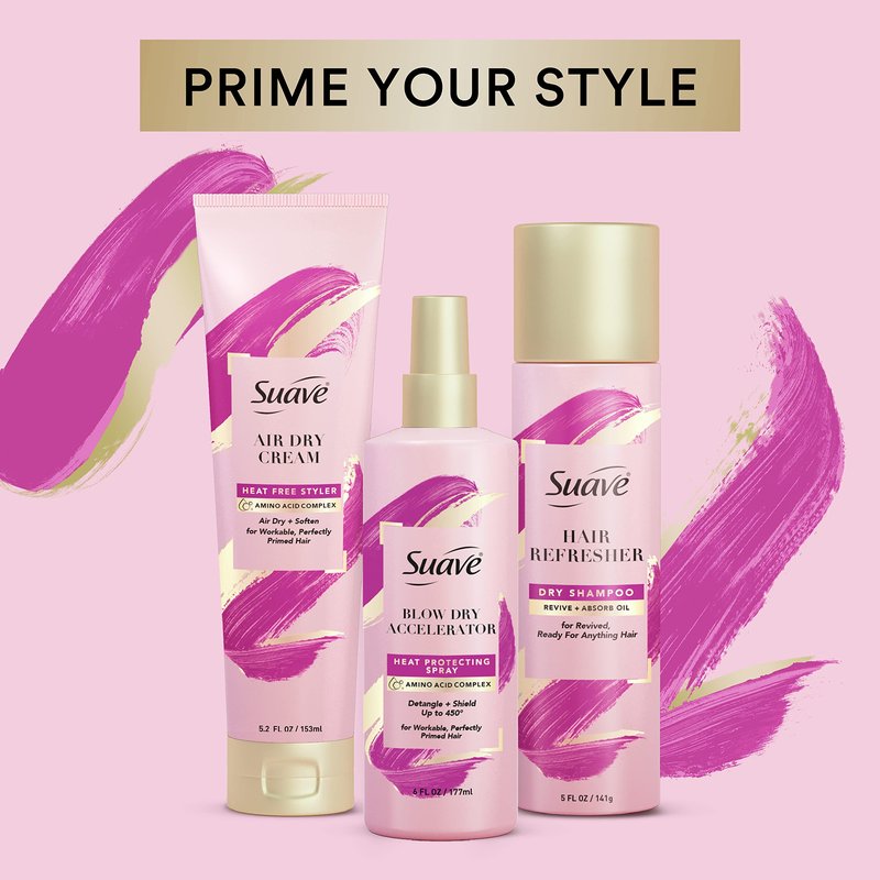 Suave Pink Blow Dry Accelerator Hair Heat Protector Heat Protecting Spray Heat Protectant Spray and Detangler 6 oz