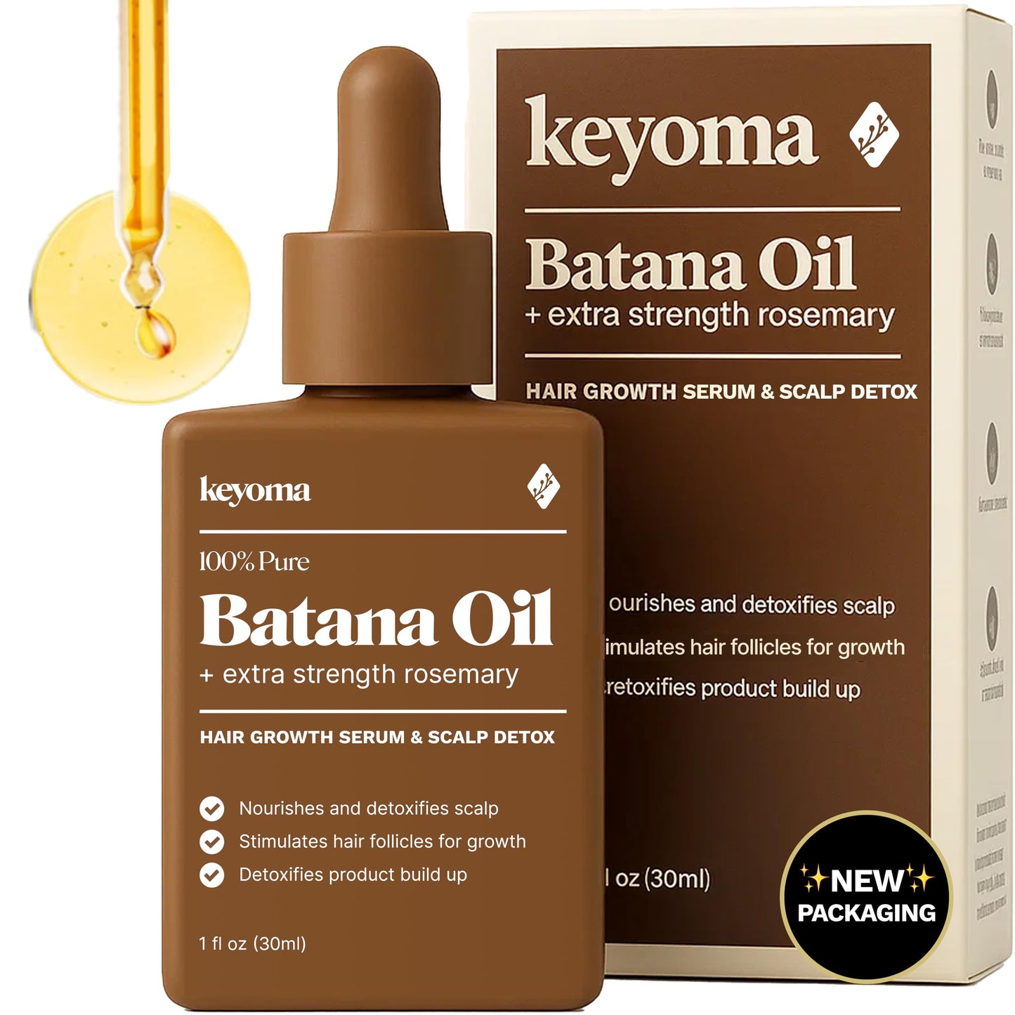 Keyoma Batana Oil for Hair Growth with Rosemary: Nourish & Detox Scalp for Thicker, Stronger, Longer Hair - 100% Organic Batana Oil from Honduras - Reduce Hair Loss (30 mL)