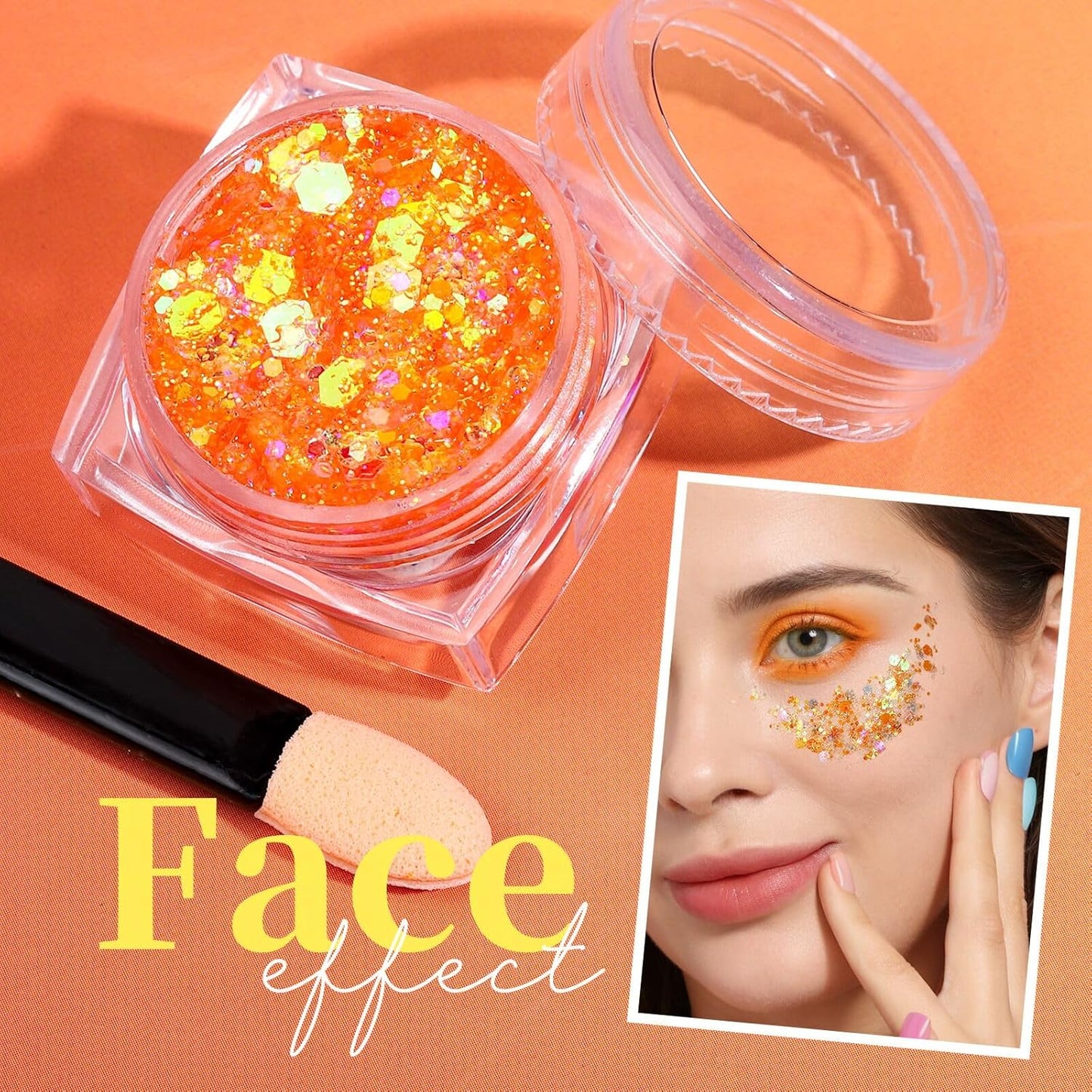 Teenitor Face Glitter Body Glitter, Clear White Body Glitter Gel, Hair Glitter Gel, 6 Shapes Rave Glitter, Mermaid Sequins Makeup Glitters Face Paint, Chunky Sparkling Glitter Gel for Women