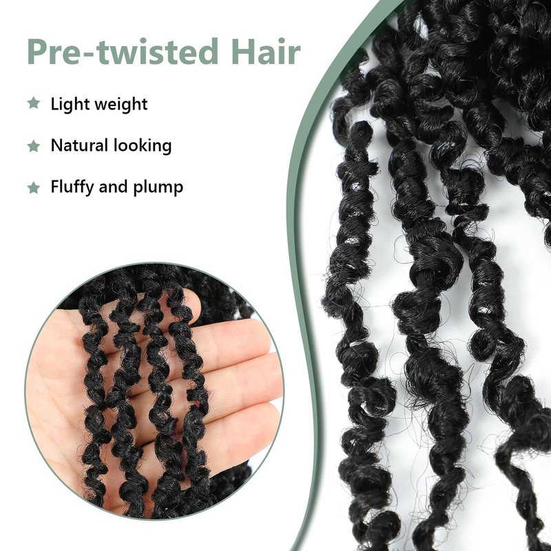 Peliri Yanky Spring Twist Crochet Hair - 16 Inch Pre-looped Spring Twist Crochet Hair with Kinky Twist 8 Packs(30 Stands/Pcs) Pre-twist Bohemian Passion Twist Crochet Hair(16 Inch,1B)