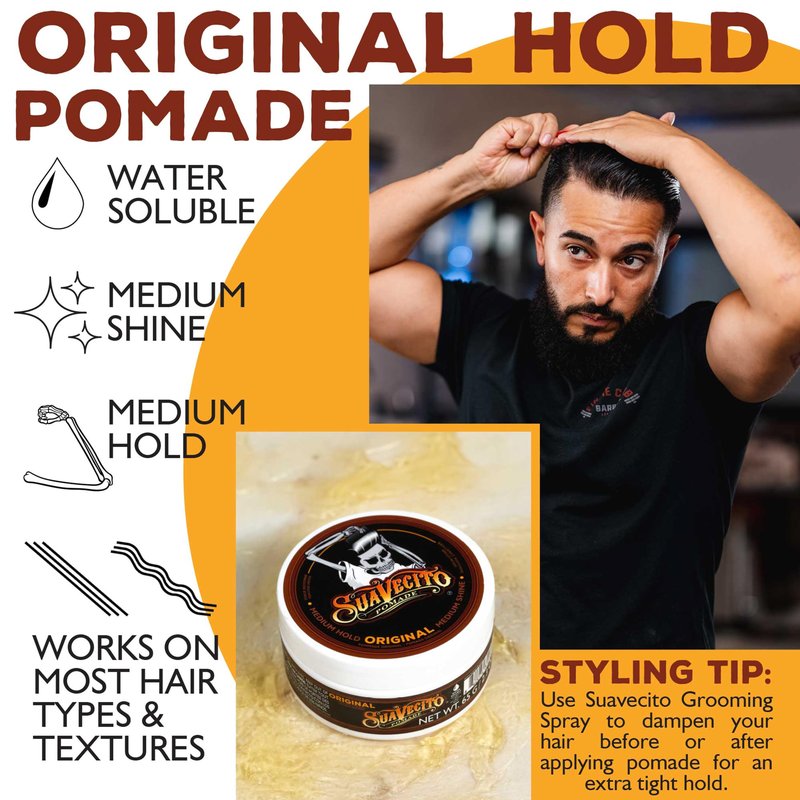 Suavecito Pomade Original Hold For Men 2.3 oz, 1 Pack - Medium Shine Water Based Wax Like Flake Free Hair Gel - Easy To Wash Out - All Day Hold For All Hairstyles