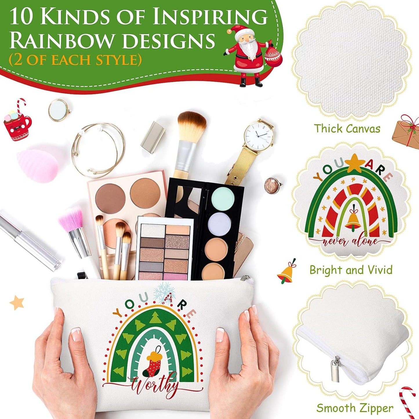 Inspirational Gifts for Women - 40 Pcs Rainbow Canvas Makeup Bags & Keychains | Perfect for Staff & Team Appreciation