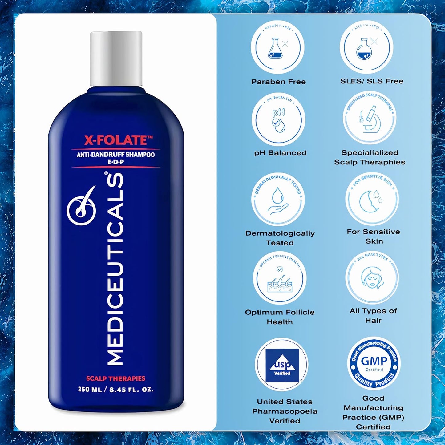 X-Folate Anti-Dandruff Shampoo for Men & Women | Persistent Control for Flaky Scalp - 8.45 oz/250ml