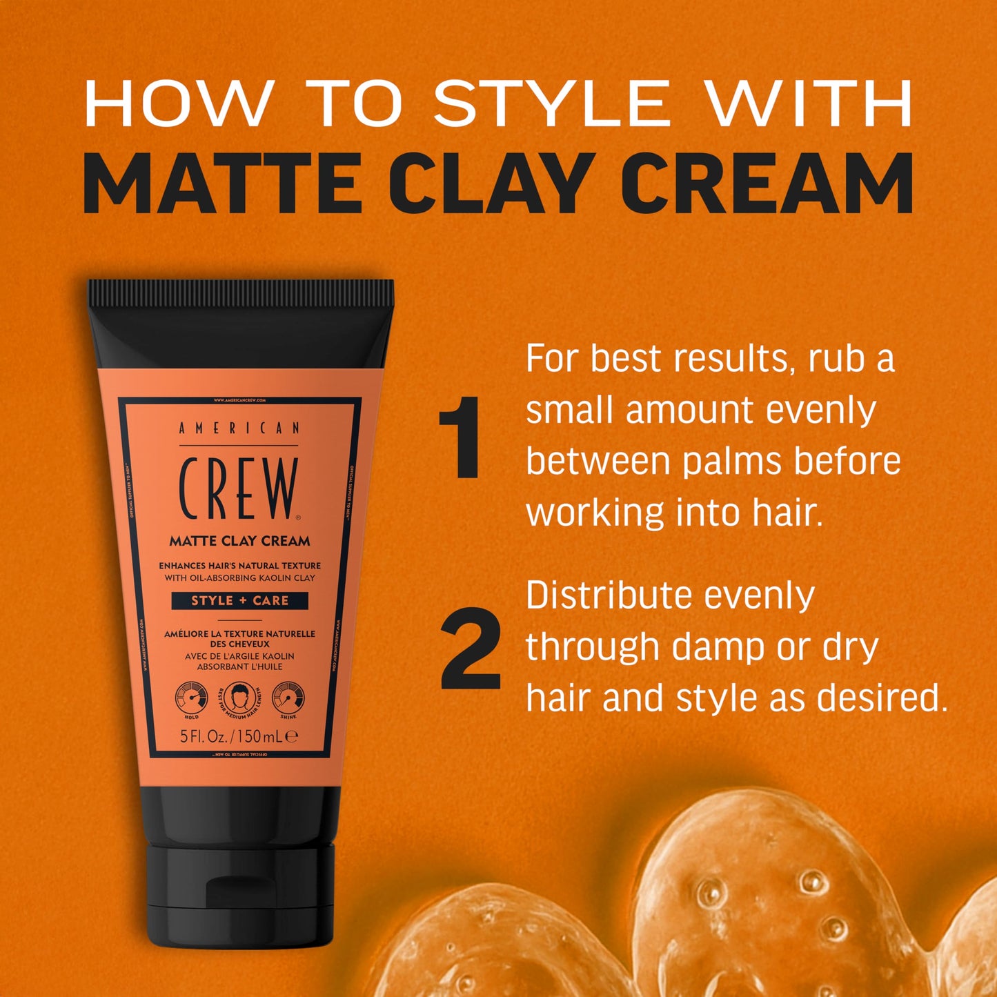 AMERICAN CREW Matte Clay Cream, Thickening & Defining Hair Clay with Kaolin Clay & Coconut Oil, Medium Hold Matte Finish for Fine & Straight Hair, 5 Fl Oz
