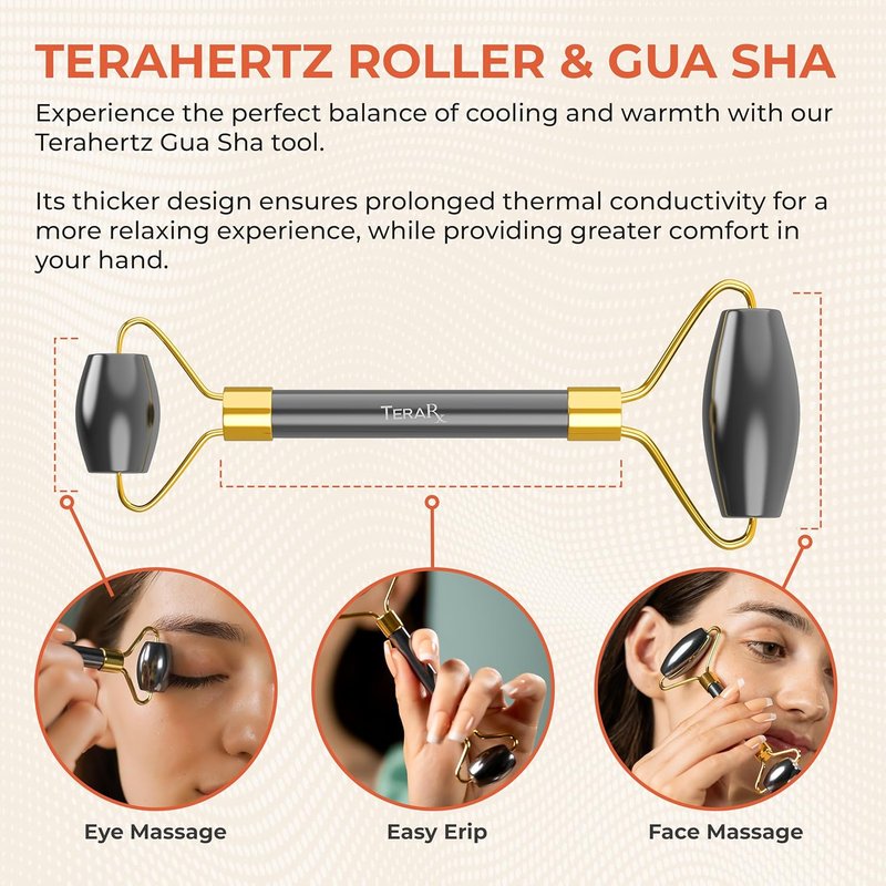 Terahertz Gua Sha & Facial Roller Set - Authentic Terahertz Stone for Puffiness Relief | Eye Massage & Relaxation