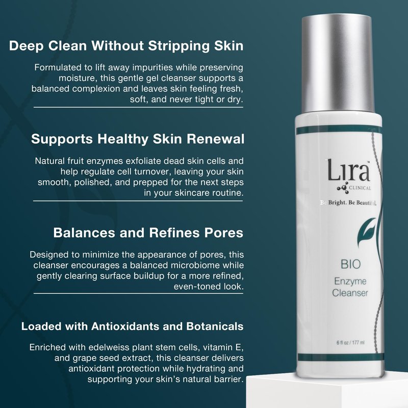 Lira Clinical BIO Enzyme Cleanser for Sensitive Skin Control - Papaya Enzyme Gel Face Wash - Hydrophilic Exfoliating Facial Cleanser - Deep Cleansing Skincare with Hydrating Care - 6 Oz