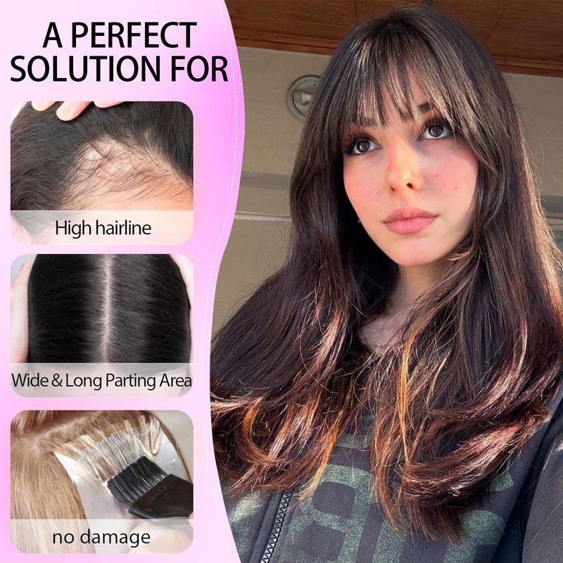 Eawwii Hair Topper for Women Clip in Bangs – 18 Inch Medium Length Straight 360° Full Coverage Dark Brown,Synthetic Natural Looking Piece for Thinning Hair