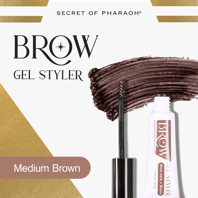 EBIN NEW YORK Secret of Pharaoh Brow Gel Styler in Medium Brown - Water Resistant, Long Lasting Eyebrow Gel for Natural Makeup Look, Great for Lift-Up Styling, Biotin and Aloe Vera Infused