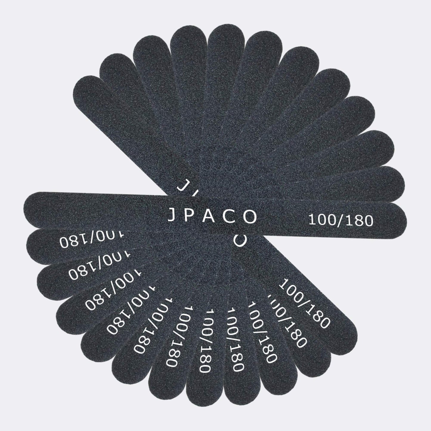 12-Pack Professional Nail Files: Double-Sided Emery Boards for Natural, Acrylic, Poly, and Gel Nails – Washable Black Manicure Tools Set by JPACO (100/180 Grit)