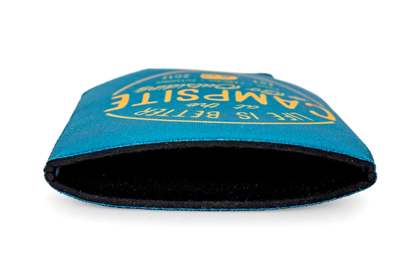 Camco Life is Better at The Campsite Sleeve – Neoprene Soda or Beer Coolie, Fits 12 oz. Cans, Navy Blue and Gold Seal – (53247)