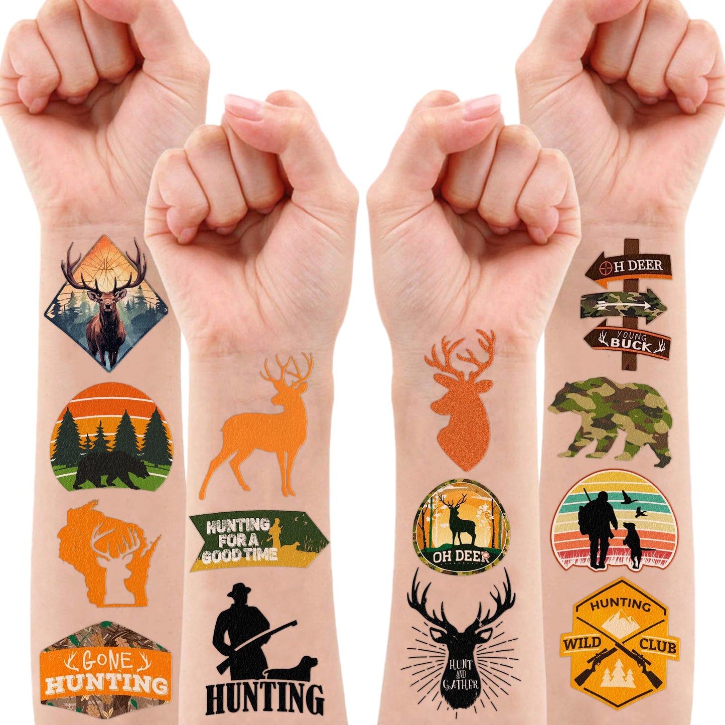 88 PCS Hunting Temporary Tattoos for Kids - Hunting Oh Deer Camo Party