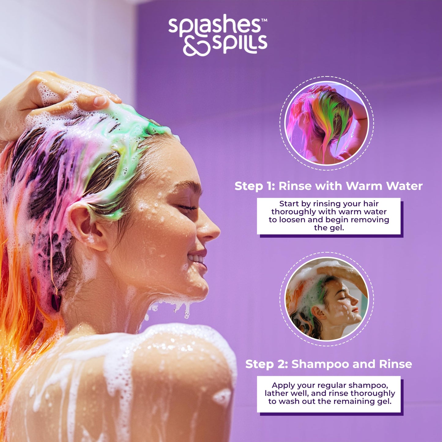 UV Neon Hair Gel Set - 6 Bright Non-Toxic Colors with Black Light Glow for Raves, Parties, Clubs, Halloween Costume - Non-Toxic Temporary Wash Out Color - by Splashes and Spills