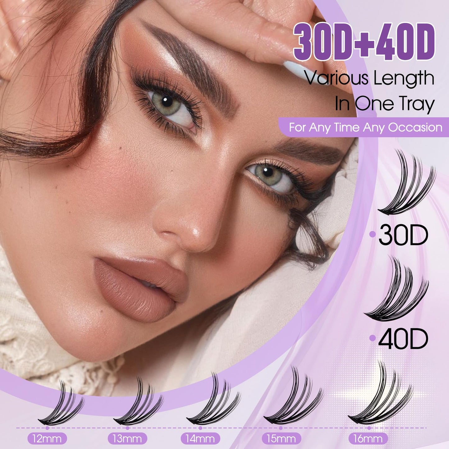 Lash Clusters Kit Natural for DIY: 280-Pcs 30D+40D Ultra-Lightweight Waterproof Eyelashes, D Curl Cat Eye 12-16mm Mixed Fake Lashes by Wendy Lashes