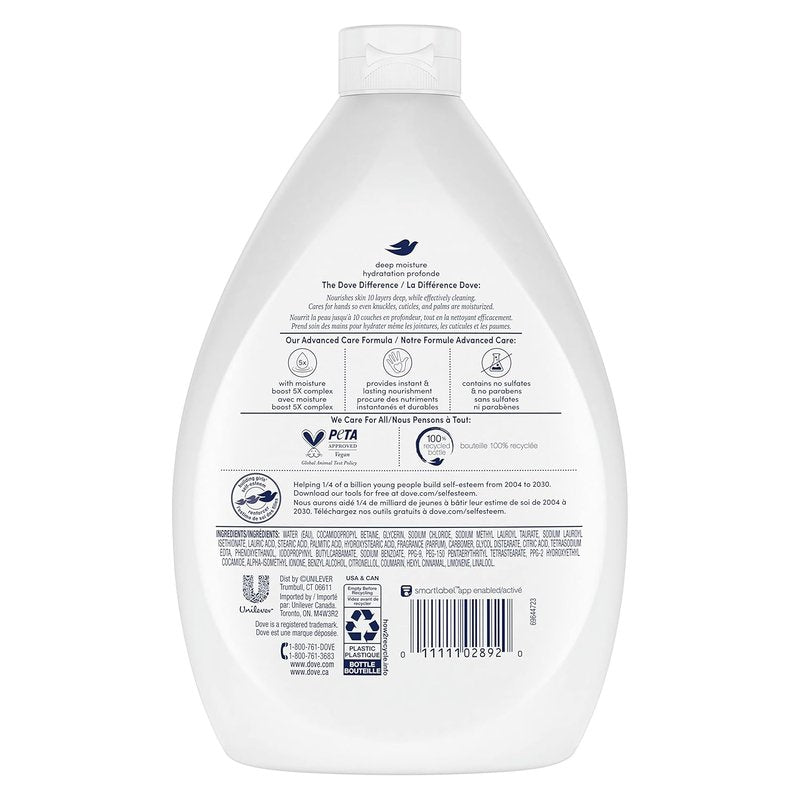 Dove Advanced Care Hand Wash Refill - Deep Moisture Liquid Soap | 34 oz Value Size, Pack of 3 for Dry Skin