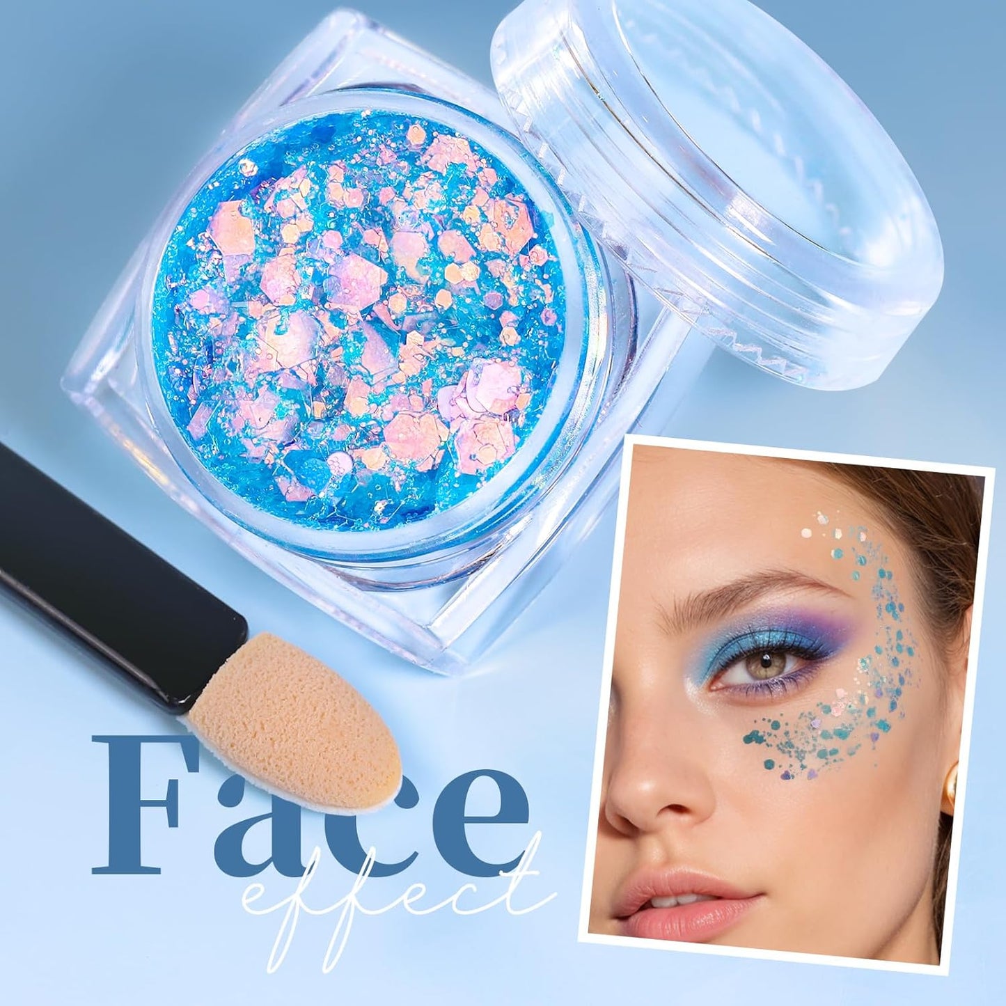 Teenitor Face Glitter Body Glitter, Clear White Body Glitter Gel, Hair Glitter Gel, 6 Shapes Rave Glitter, Mermaid Sequins Makeup Glitters Face Paint, Chunky Sparkling Glitter Gel for Women
