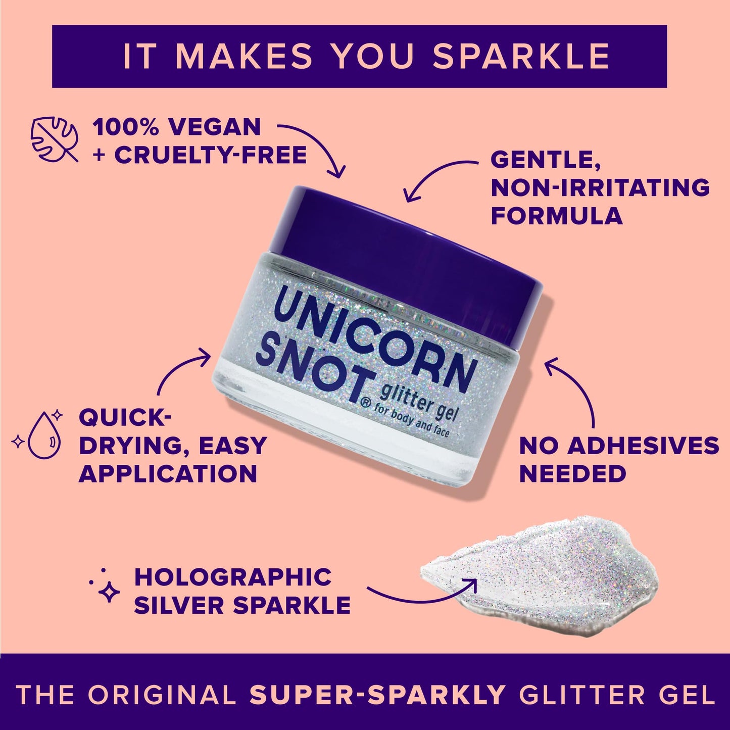 UNICORN SNOT Holographic Face Glitter & Body Glitter Gel | Hair Glitter, Vegan & Cruelty Free, 1.7 oz Silver Glitter (Disco)