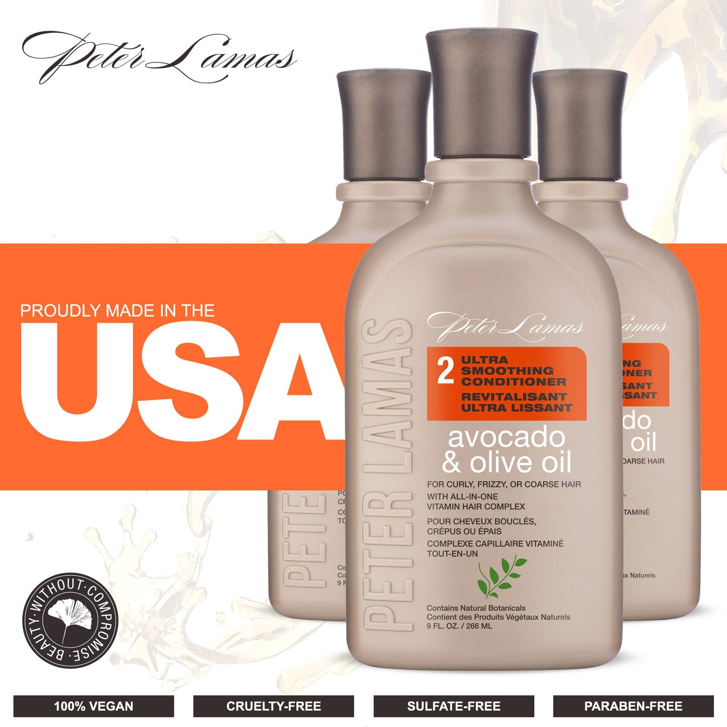 Peter Lamas Ultra Smoothing Conditioner (9 Oz) | Infused with Avocado and Olive Oil | Soften Hair, Increase Shine & Eliminate Frizz | For Curly, Frizzy, Coarse Hair | Vegan, Paraben & Sulfate-Free