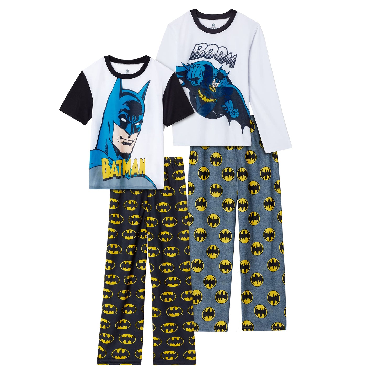 BATMAN Boys Pajamas for Kids | 4 Piece Sleepwear Sets for Boys Pajama Bottoms and Sleep Shirts for Big Boy and Toddlers Blue-grey