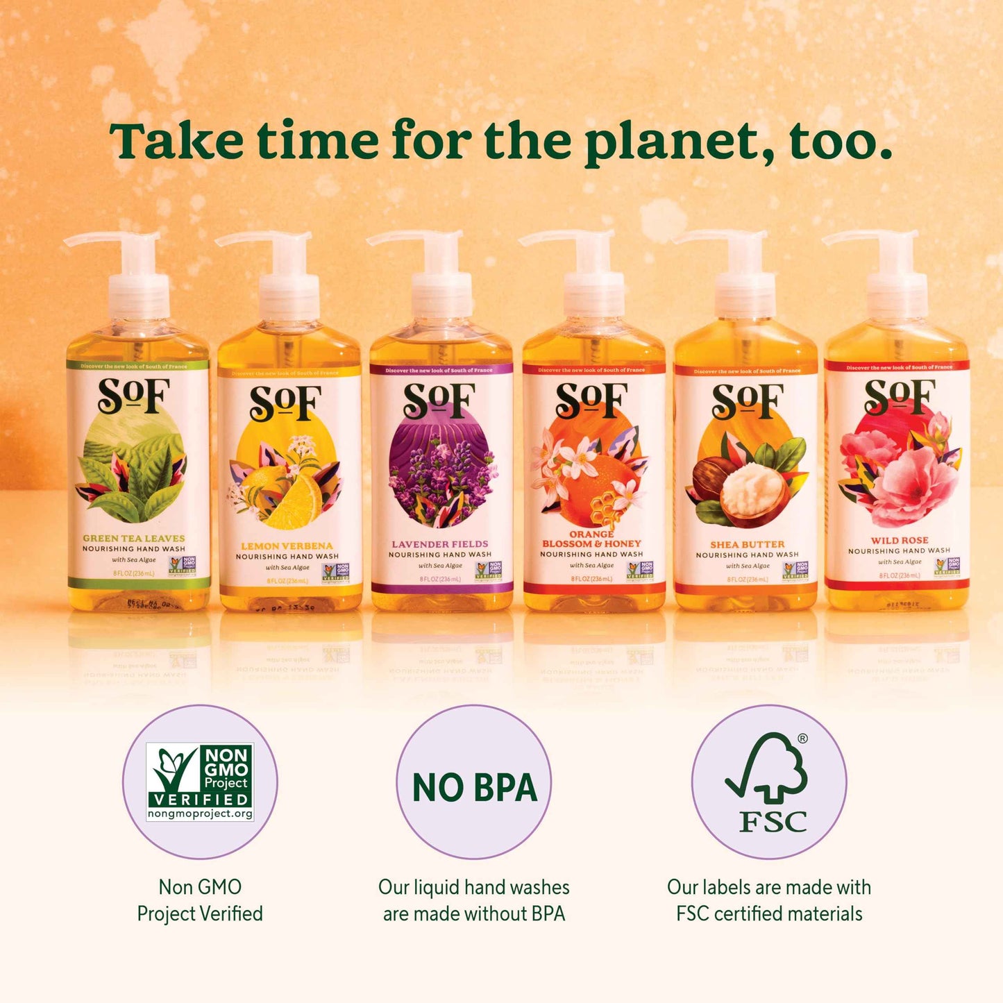 SoF Nourishing Hand Wash - With Moisturizing Sea Algae, Coconut & Olive Oil- Vegan & Non GMO- Free From Phthalates, Sulfates & Parabens- Lavender Fields - 8 oz Bottle 3 Pack