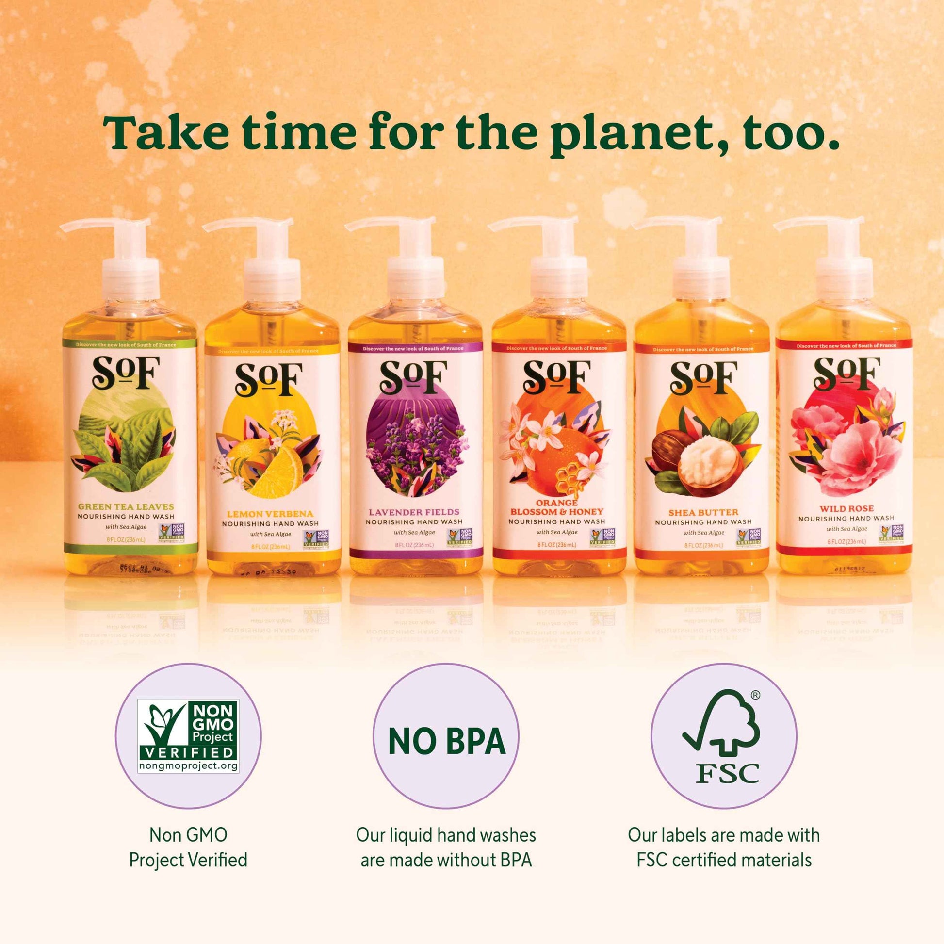 SoF Nourishing Hand Wash - With Moisturizing Sea Algae, Coconut & Olive Oil- Vegan & Non GMO- Free From Phthalates, Sulfates & Parabens- Lavender Fields - 8 oz Bottle 3 Pack