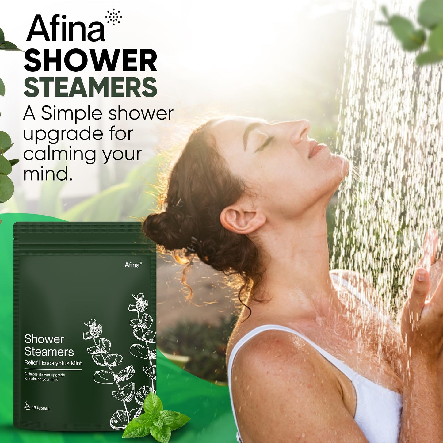 Afina Shower Steamers | Relief | Eucalyptus Mint | Natural Aromatherapy for Stress Relief and Relaxation | Spa Gifts for Women & Men (15 Count)
