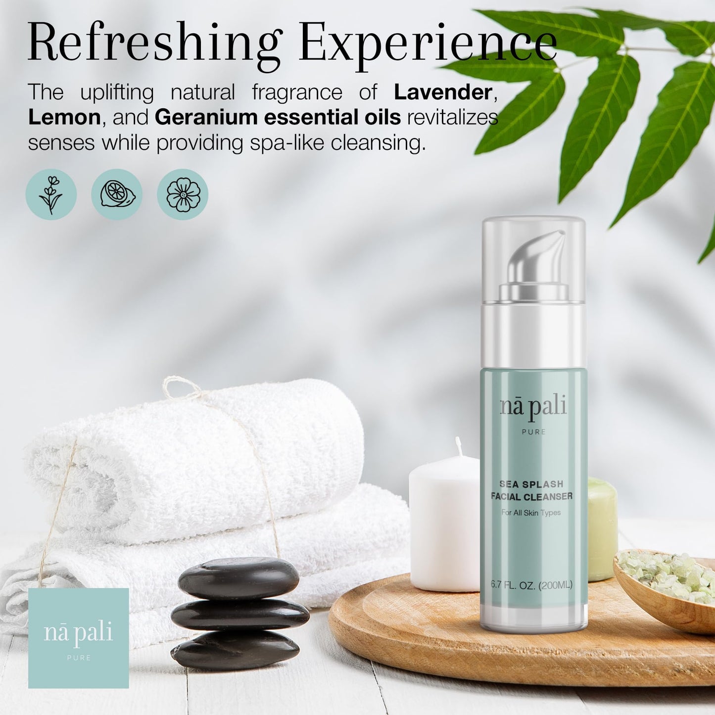 Na Pali Pure Sea Splash Facial Cleanser Hydrating Face Wash with Dead Sea Salts, Algae, Aloe & Green Tea – Gentle, pH-Balanced Daily Cleanser for All Skin Types – 6.7 fl oz