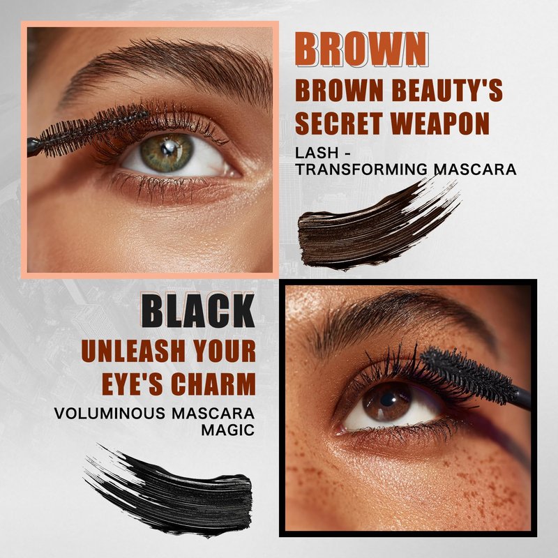 Women's Tubing Mascara, 2-in-1 Black & Brown Double-Ended, Volumizing and Lengthening, Waterproof, No Smudge, Hypoallergenic & Easy Removal