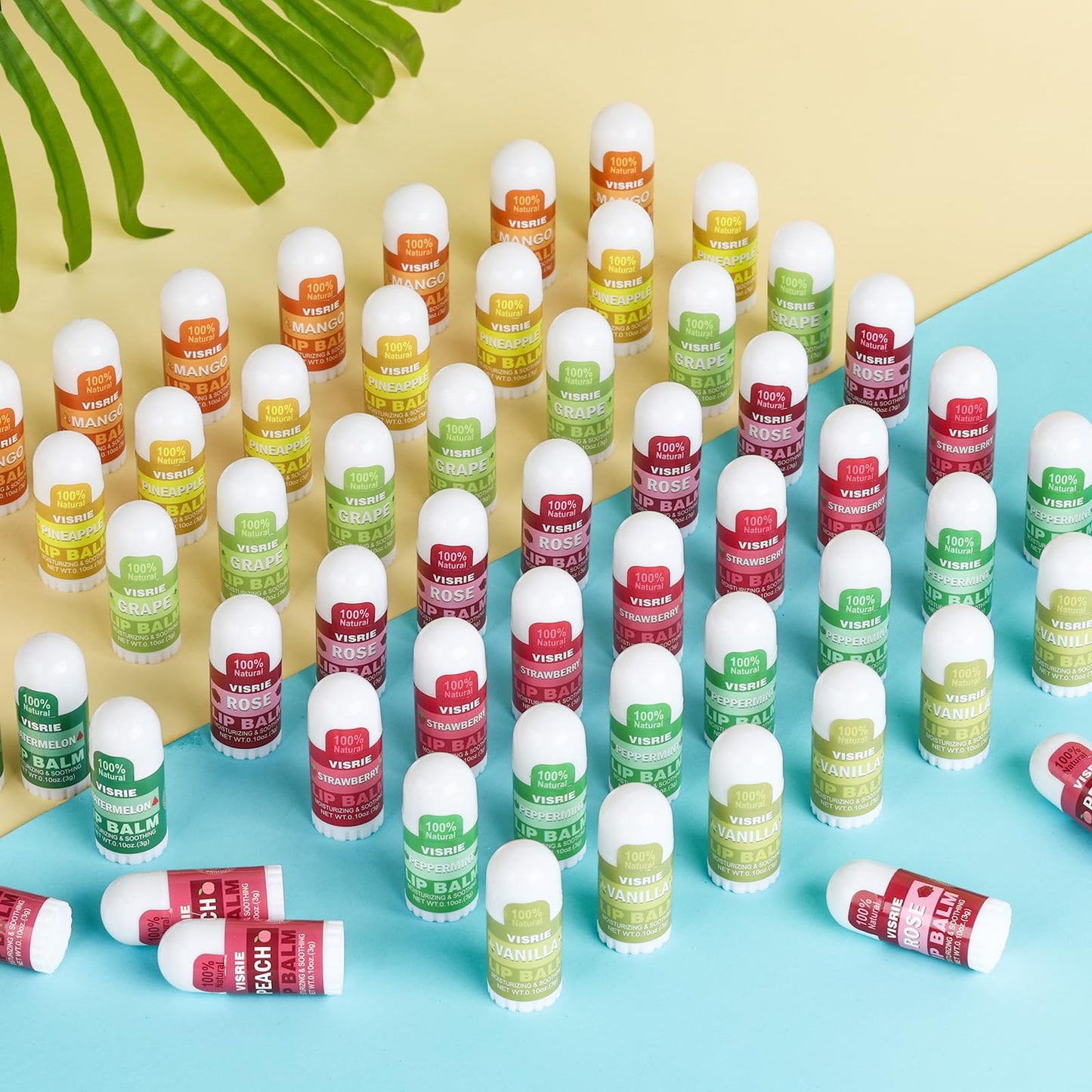 VISRIE 180 Pack Mini Lip Balm Bulk, Natural Lip Balm with Vitamin E & Beeswax, Moisturizing Lip Care for Dry Lips, Perfect for Party Favors, Care Packages & Small Gifts