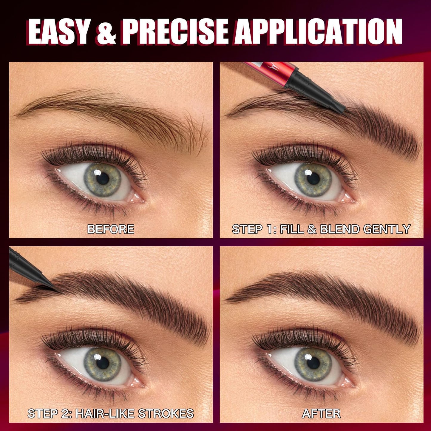 YeMoMo Double-Headed Eyebrow Pen, Ultra-Precise Dual Brush Tip, Long-Lasting Hair-Like Strokes, Available in 5 Natural Shades, 3# Dark Brown