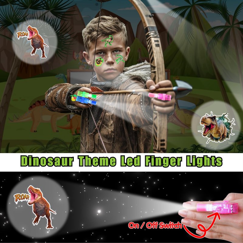 72 PCS Dinosaur Party Favors – 48 PCS Tattoos & 24 PCS LED Finger Lights Combo–Birthday Goodie Bag Fillers, Party Supplies, Gifts Light Up Toys Glow In The Dark for Boys and Girls (Dinosaur 3D)