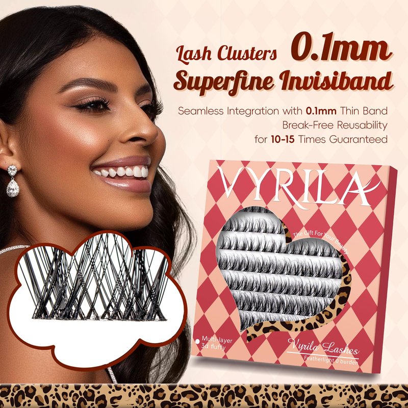 VYRILA Lash Clusters 0.05mm PBT Fiber Eyelash Clusters, 0.1mm Superfine Invisiband D Curl Diy Lash Extension, 80pcs 8-16mm Individual Lashes Clusters Like Eyelash Extensions (Twilight-D-8-16Mix)