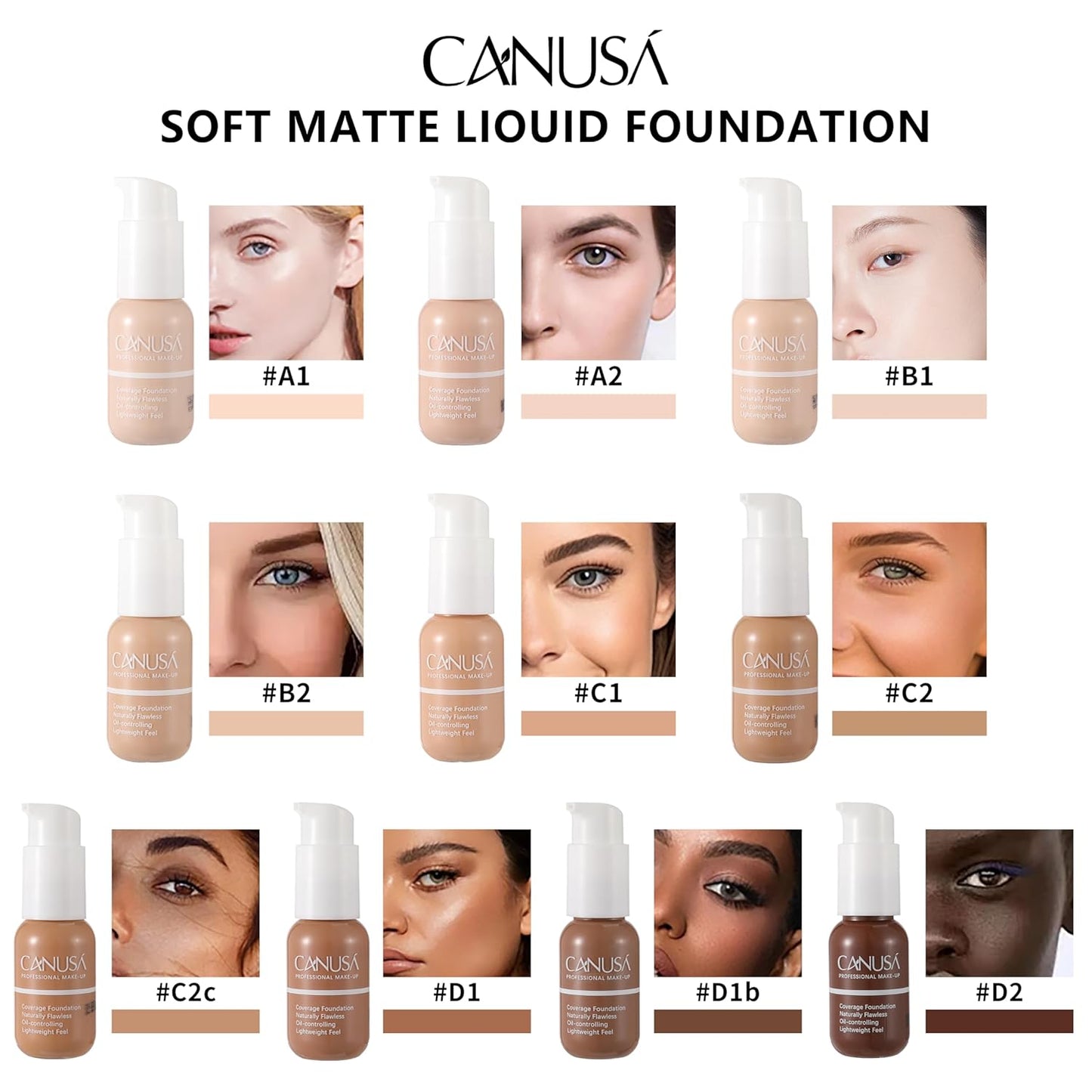 Soft Matte Finish Liquid Foundation - Lightweight Full Coverage Face Makeup for Oily Skin | 1.0 Oz | 30ML